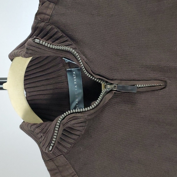 Oscar de la Renta Vintage Men's Dark Brown Quarter Zip Sweater, Size M - Picture 3 of 5